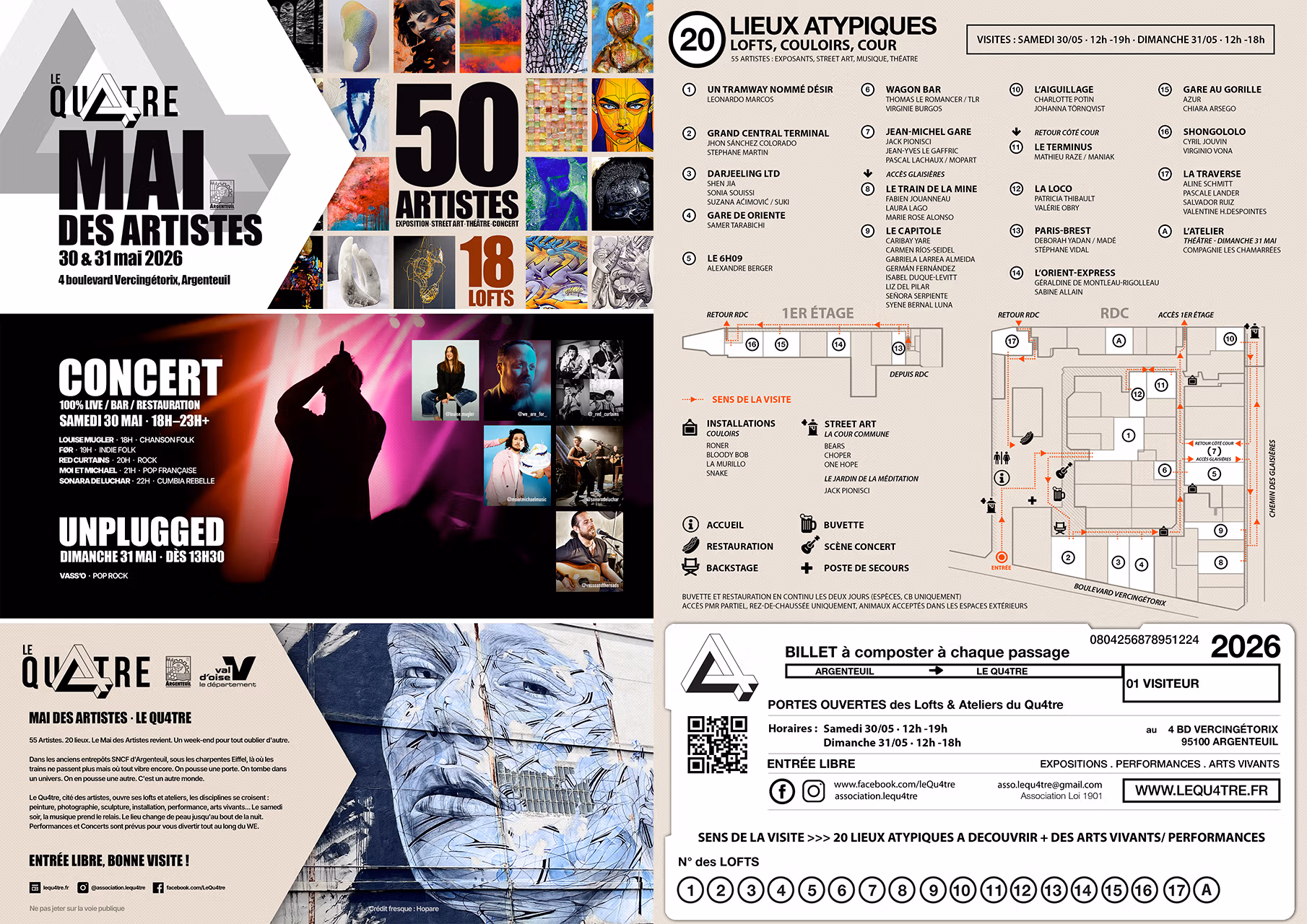 Le Qu4tre, Mai des Artistes 2026 - Programme plus plan Le Qu4tre, Mai des Artistes 2026 - Programme plus plan